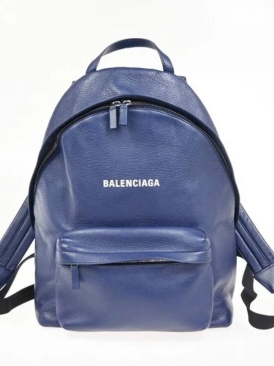 BALENCIAGA Logo Everyday Backpack Adjustable Strap Leather Blue Italy 12ZA253 main image 8